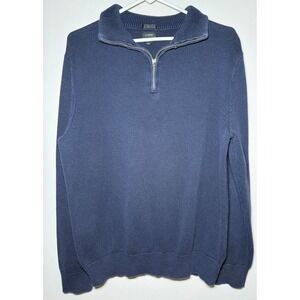 J. Crew Men Large Navy Blue Cotton Cashmere Blend Quarter-zip Sweater Slim Fit